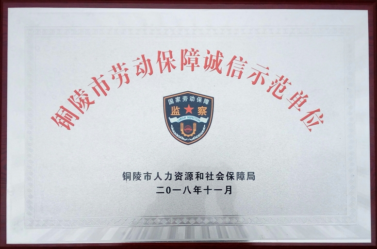 2018年“銅陵市勞動保障誠信示范單位”