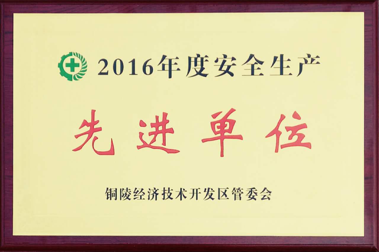 銅陵經(jīng)開區(qū)“2016年度安全生產(chǎn)先進(jìn)單位”榮譽(yù)稱號(hào)