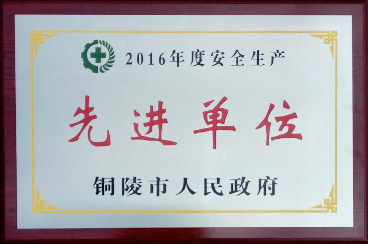 銅陵市2016年度“建設(shè)工程安全生產(chǎn)管理優(yōu)秀單位”榮譽(yù)稱號(hào)