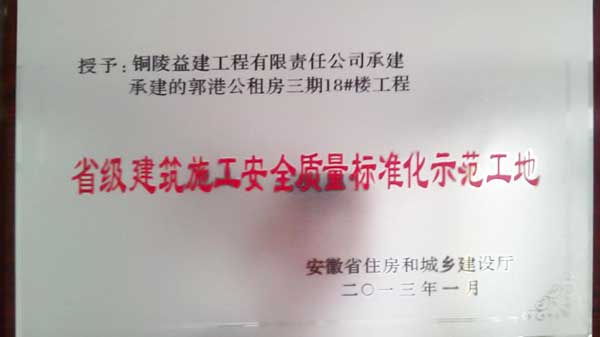 2013年度“省級施工安全質(zhì)量標準化工地”