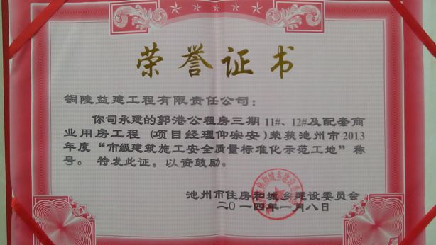 2013年度“池州市安全標(biāo)化工地”